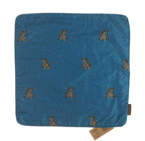 Silk pillowcase 50x50 cm with oriental spiral and circle pattern in blue and turquoise, colorful boho textile for sari pillow