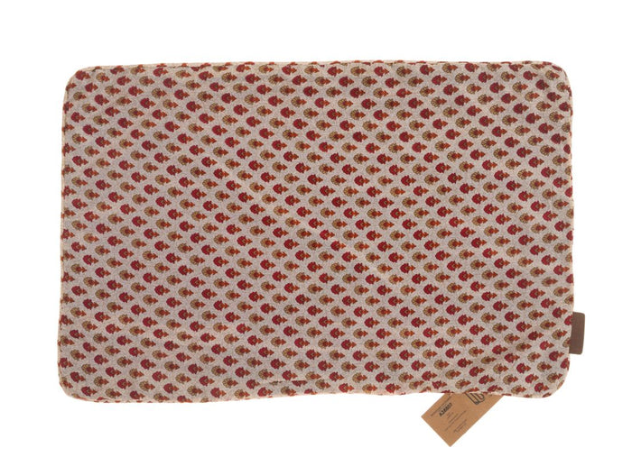 Silk pillowcase 60x40 cm in off-white with colorful red flower pattern for sari pillow and boho vintage Indian ethnic style