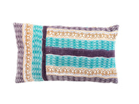 Sari pillowcase 30x50 in red with turquoise circle pattern, colorful oriental motifs and boho/Indian vintage style.