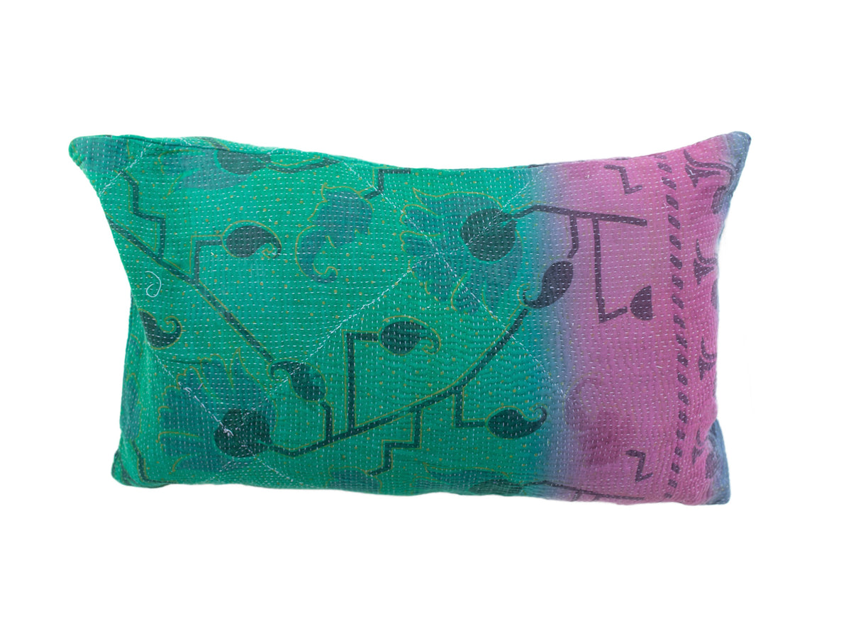 Sari pillowcase 30x50 in purple/pastel pink with colorful flowers, oriental patterns and boho stripes in mustard yellow and light blue - unique Indian pillowcase (sari pillow)