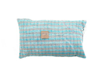 Sari pillowcase 30x50 in turquoise and blue with stripe pattern and upcycled texture - sari pillows, unique pillows and boho/Indian oriental pillowcases in vintage style