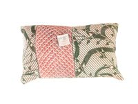 Sari pillowcase 30x50 in green, cream and red with Indian/eastern pattern and flowers - unique sari pillow in boho and vintage style (Indian pillowcase)
