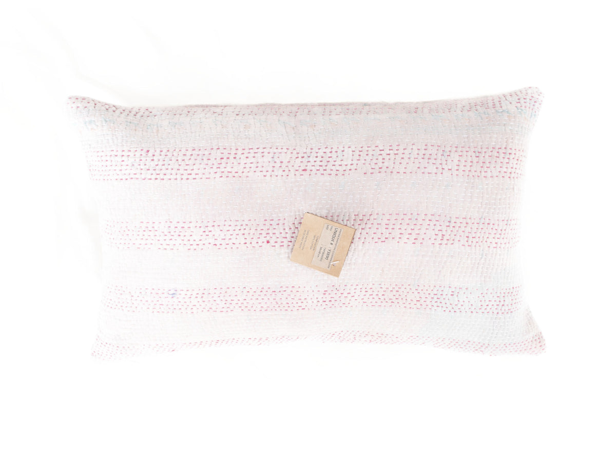 Sari pillowcase in white with fine pink patterns, unique Indian pillow in 30x50 cm (sari pillow / sari pillow)
