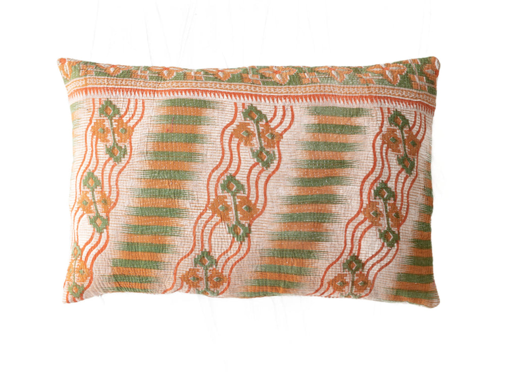 Sari pillowcase 60x40 in beige and brown with blue/teal stripe pattern and patchwork look - unique Indian boho pillow in colorful ethnic textiles