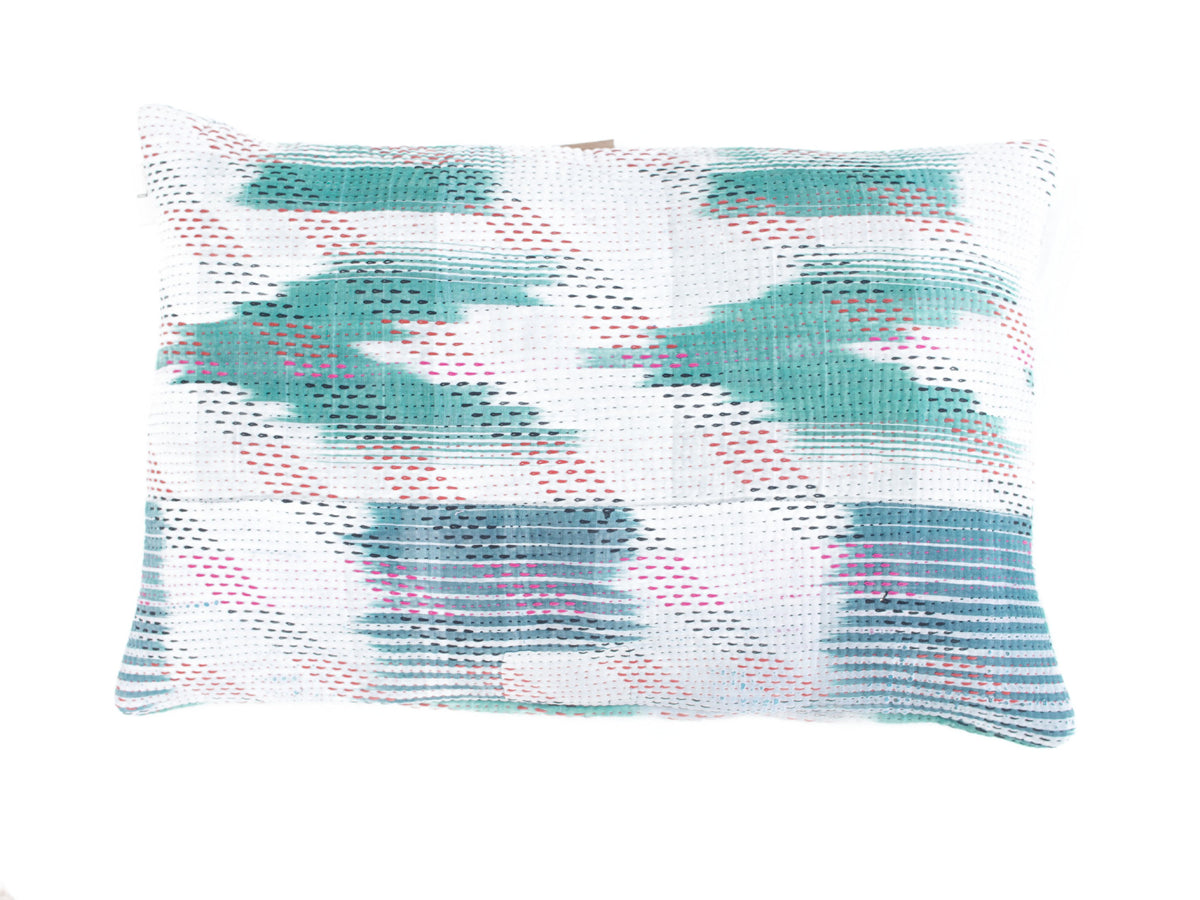 Sari pillowcase 60x40 cm in patchwork with colorful green and turquoise tones, vintage boho/bohemian oriental pattern and unique sari pillow in upcycled fabric