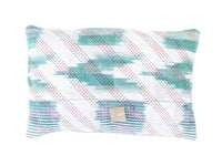 Sari pillowcase 60x40 cm with unique Indian upcycled patchwork in turquoise, mint and white checkered pattern - boho/vintage sari pillow for sofa and bed.