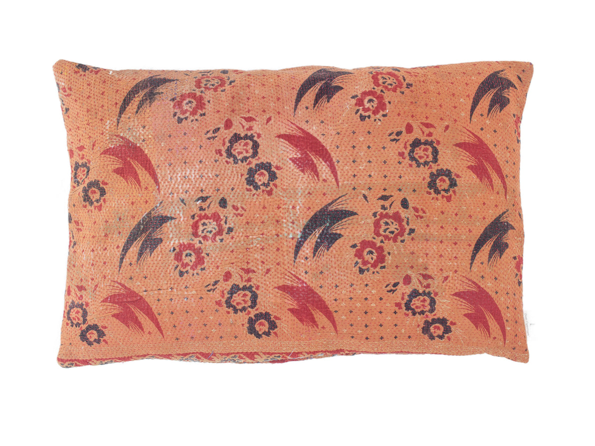 Sari pillowcase 60x40 in emerald green with colorful white and pink patterns, unique Indian sari pillows/upcycled boho pillows