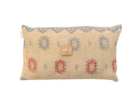 Sari pillowcase 30x50 in beige with colorful bohemian oriental patterns in red and dark blue, unique Indian pillow for vintage and sari pillows