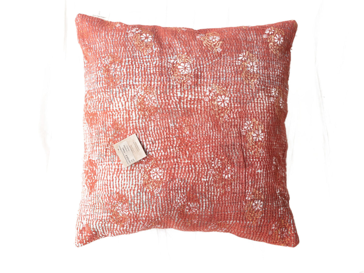 Sari pillowcase 50x50 in rust red and cream with decorative floral and pattern details, vintage boho Indian pillowcase for sari pillows and unique pillows