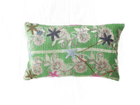 30x50 suzani pillowcase in green with colorful oriental floral and wrap pattern in beige gray blue and pink bohemian vintage ethnic